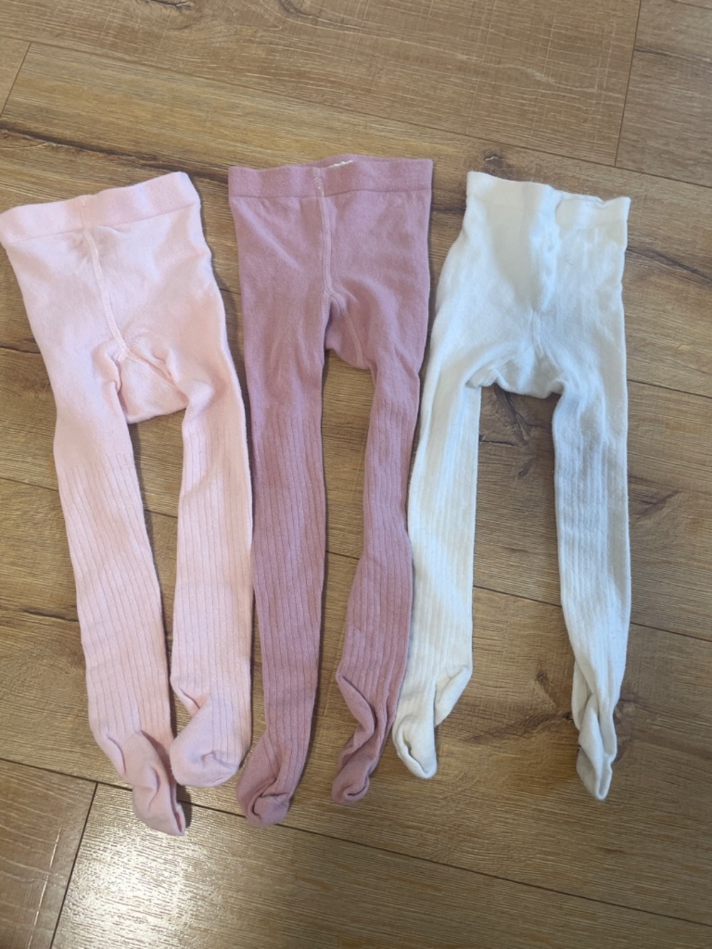 Knit Ribbed Tights Trio - Pink, Mauve, White